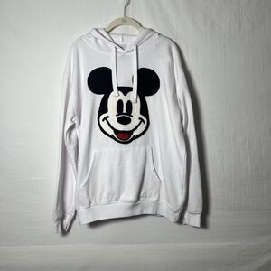 Mickey Mouse Hoodie XL White Knitted Emblem Soft Fleece Disney Pullover